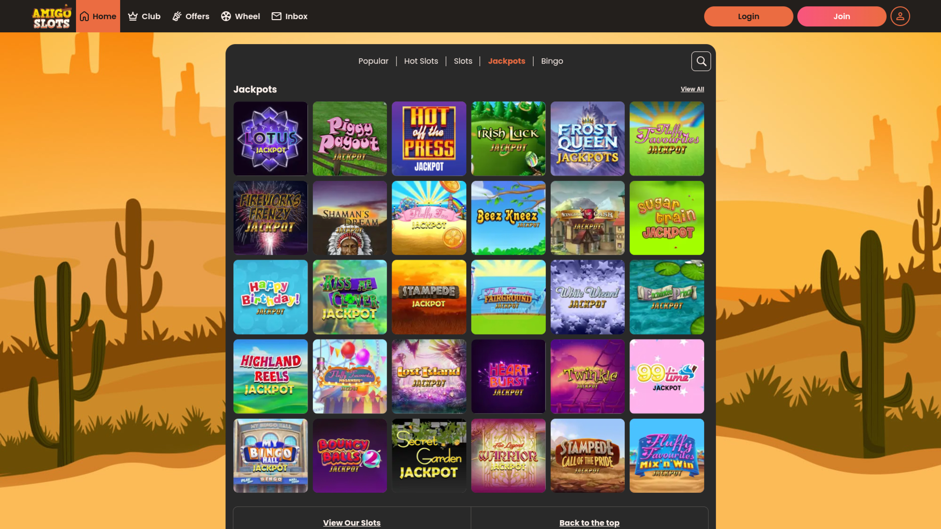 Jackpot du casino Amigo Slots sur ordinateur