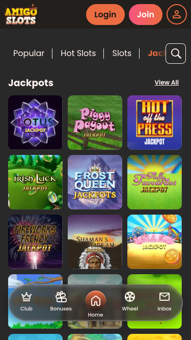 Jackpot mobile du casino Amigo Slots
