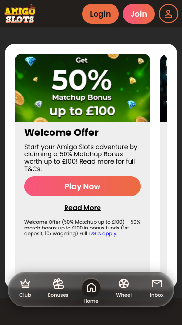 Promotions mobiles du casino Amigo Slots