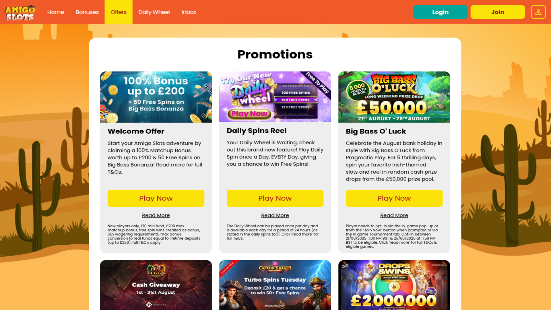 Promociones de Amigo Slots Casino para ordenador