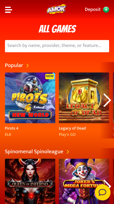 Jeux mobiles de Amok Casino