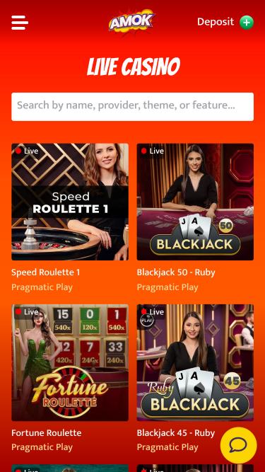 Croupier en direct mobile de Amok Casino