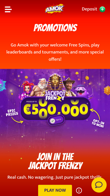 Promotions mobiles de Amok Casino