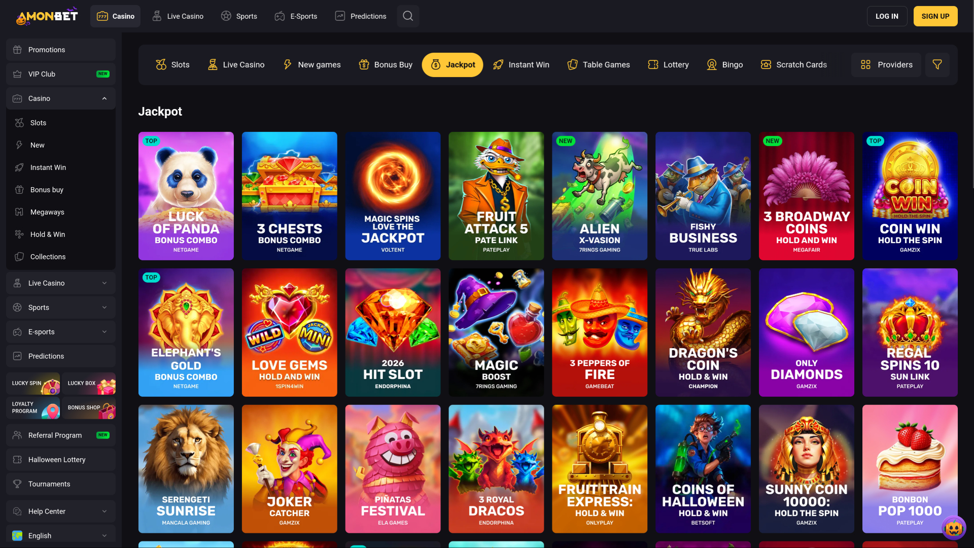 Jackpot desktop del casinò Amonbet