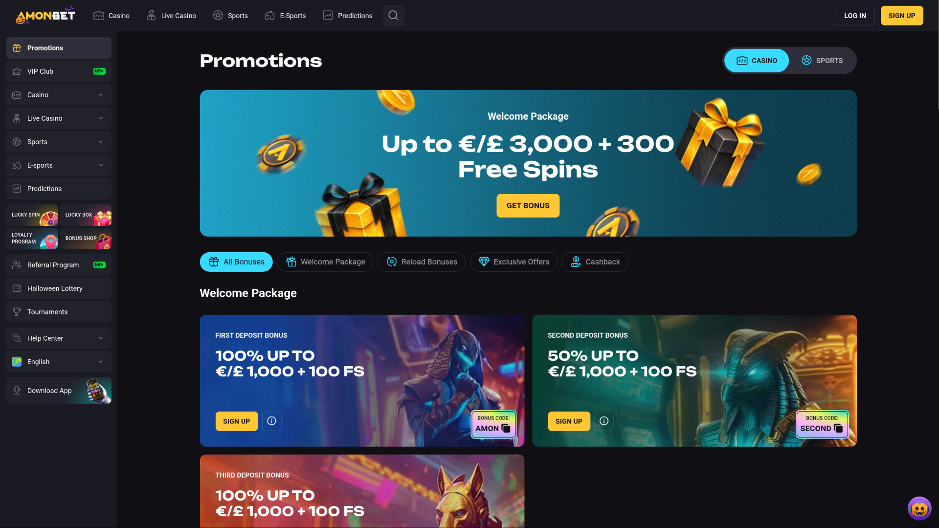 Promozioni desktop del casinò Amonbet