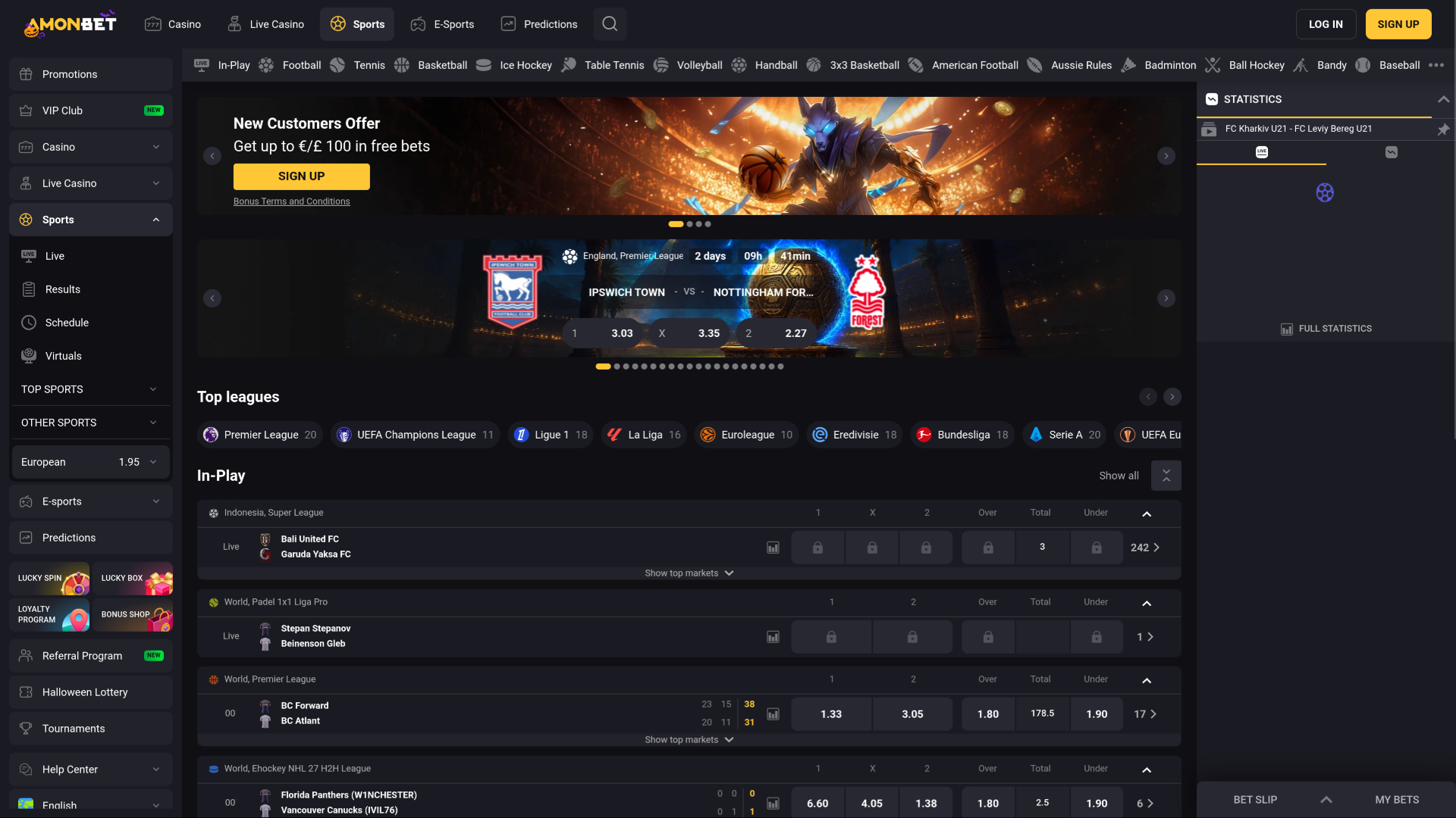 Amonbet Casino Sport da Desktop
