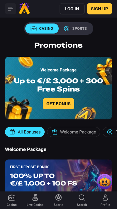 Promozioni per dispositivi mobili del casinò Amonbet
