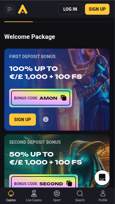 Promociones de Amonbet Casino para móvil