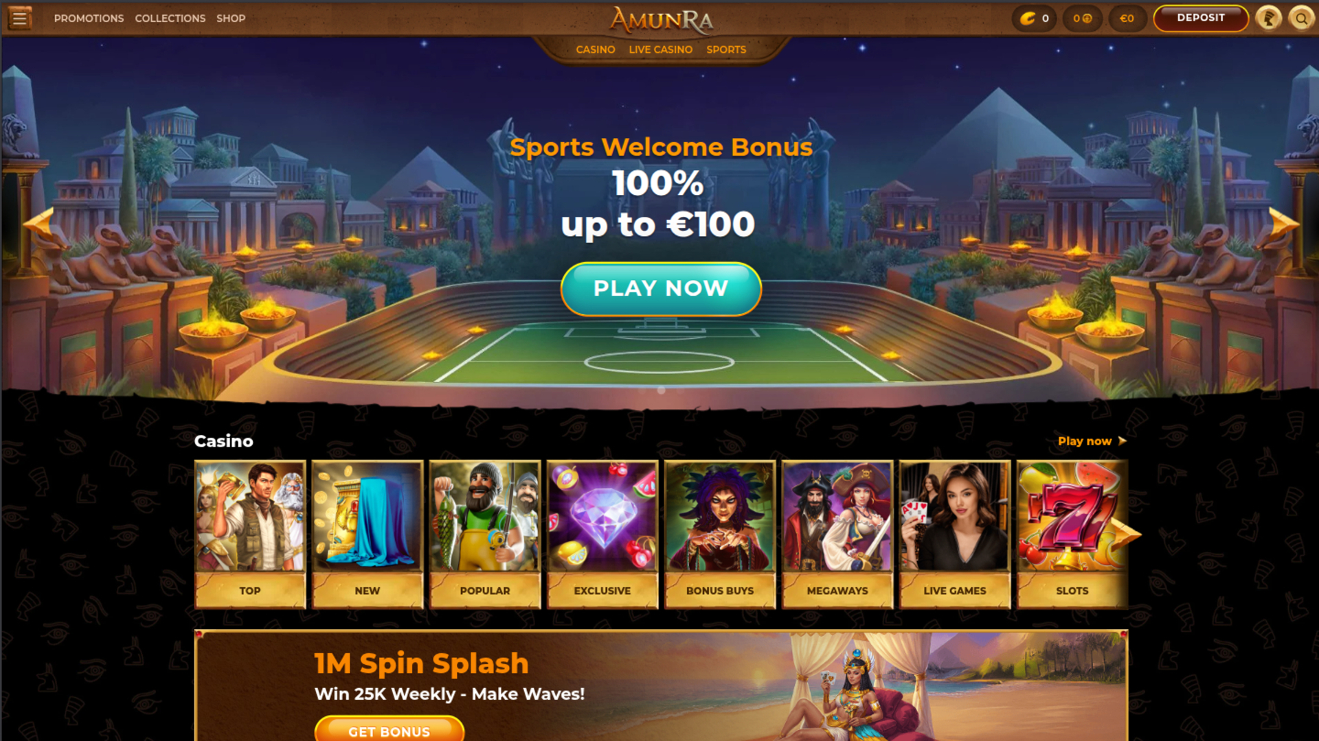 Page d'accueil de bureau de AmunRa Casino