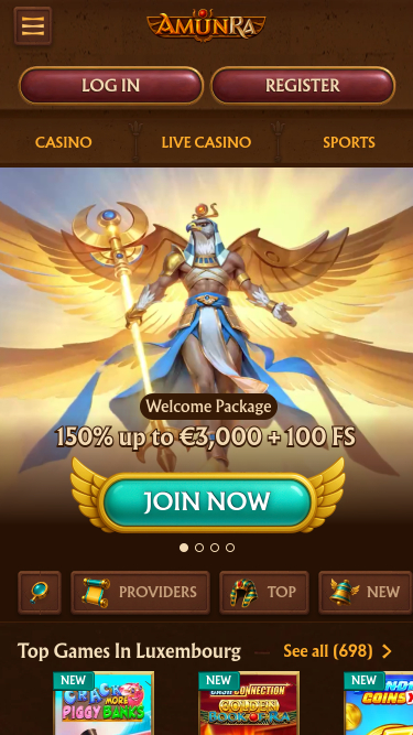 AmunRa Casino Mobile Homepage Image