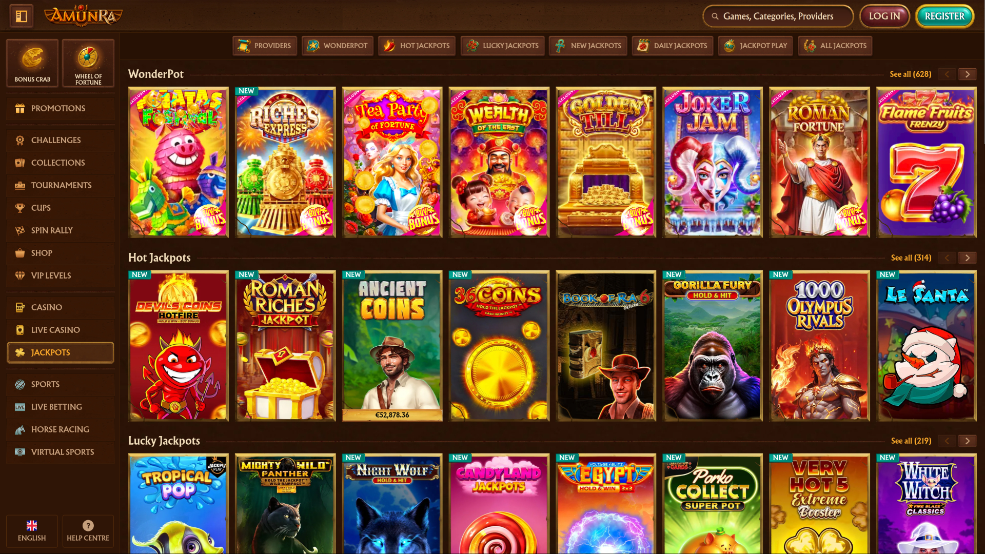 AmunRa Casino Desktop Jackpot Image