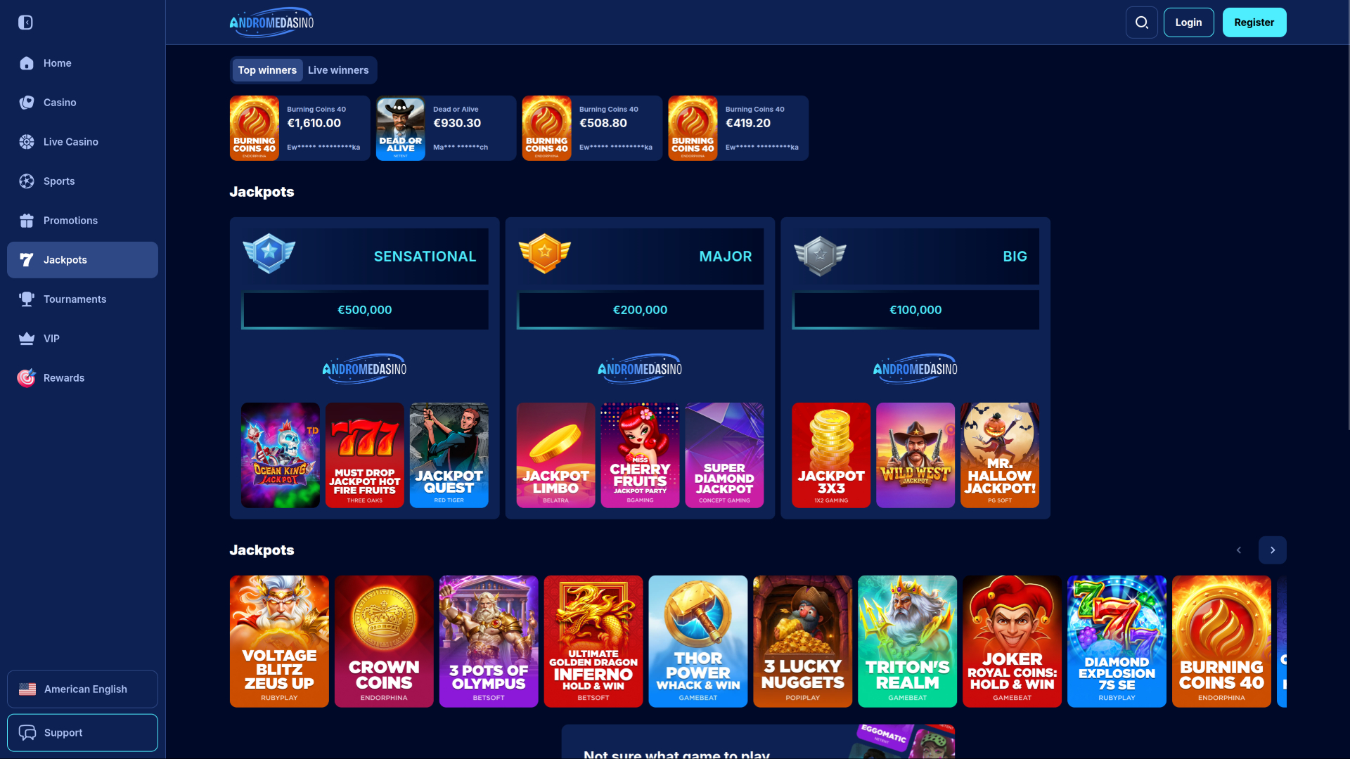 Jackpot de escritorio del casino Andromedasino
