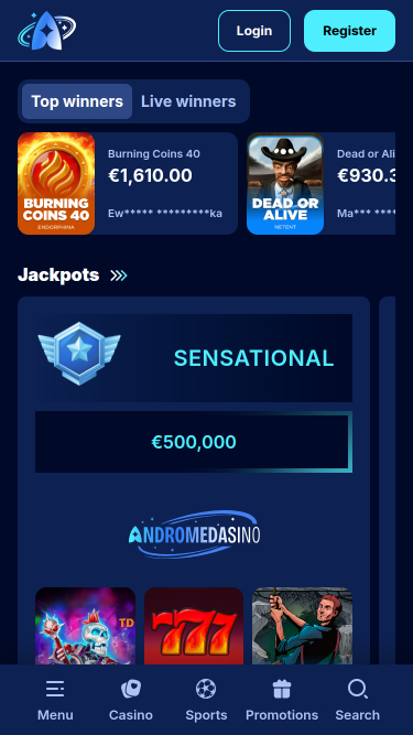 Jackpot móvil del casino Andromedasino