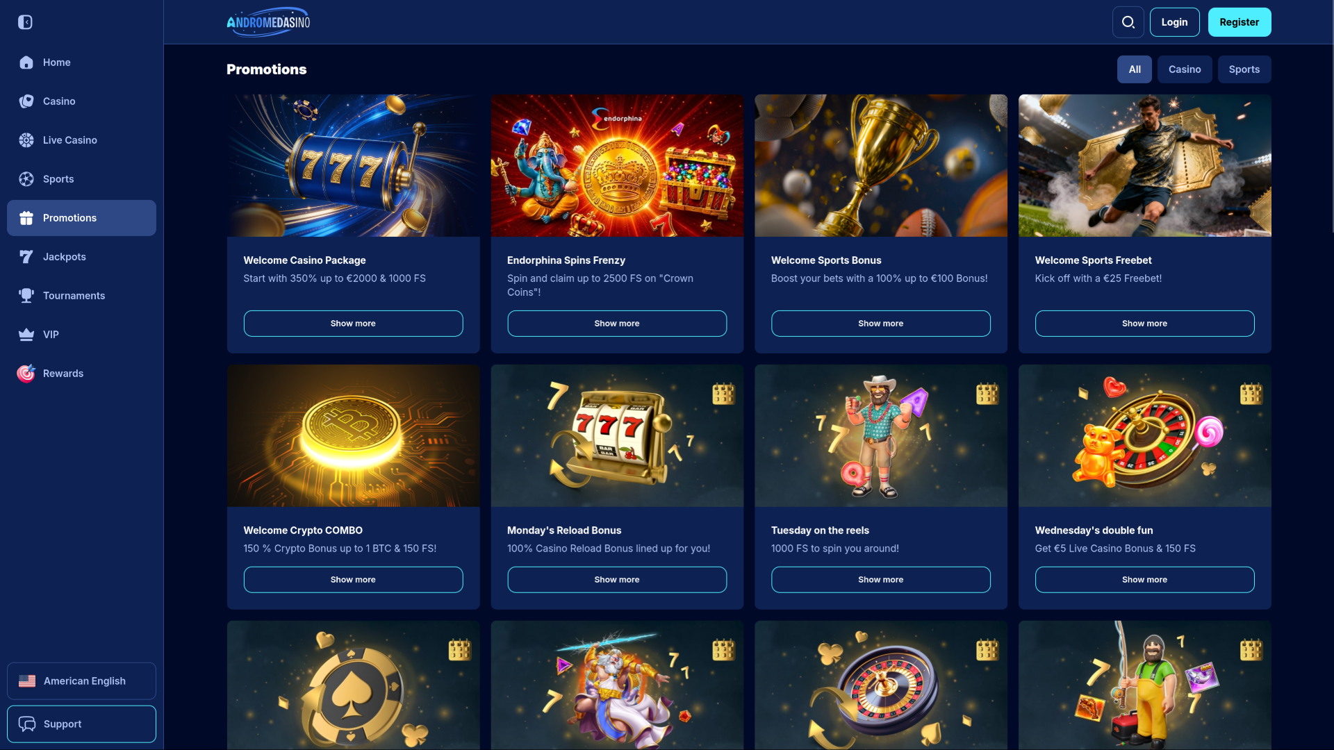 Promociones de escritorio del casino Andromedasino