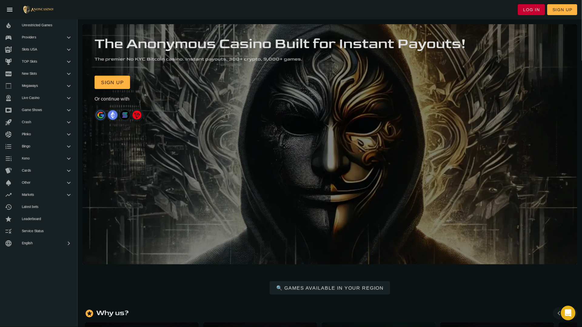 Image de la page d'accueil de bureau d'un casino anonyme