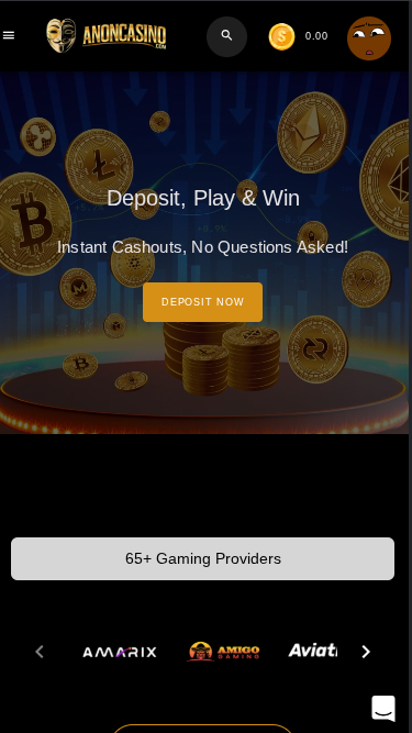 Page d'accueil mobile de anon Casino