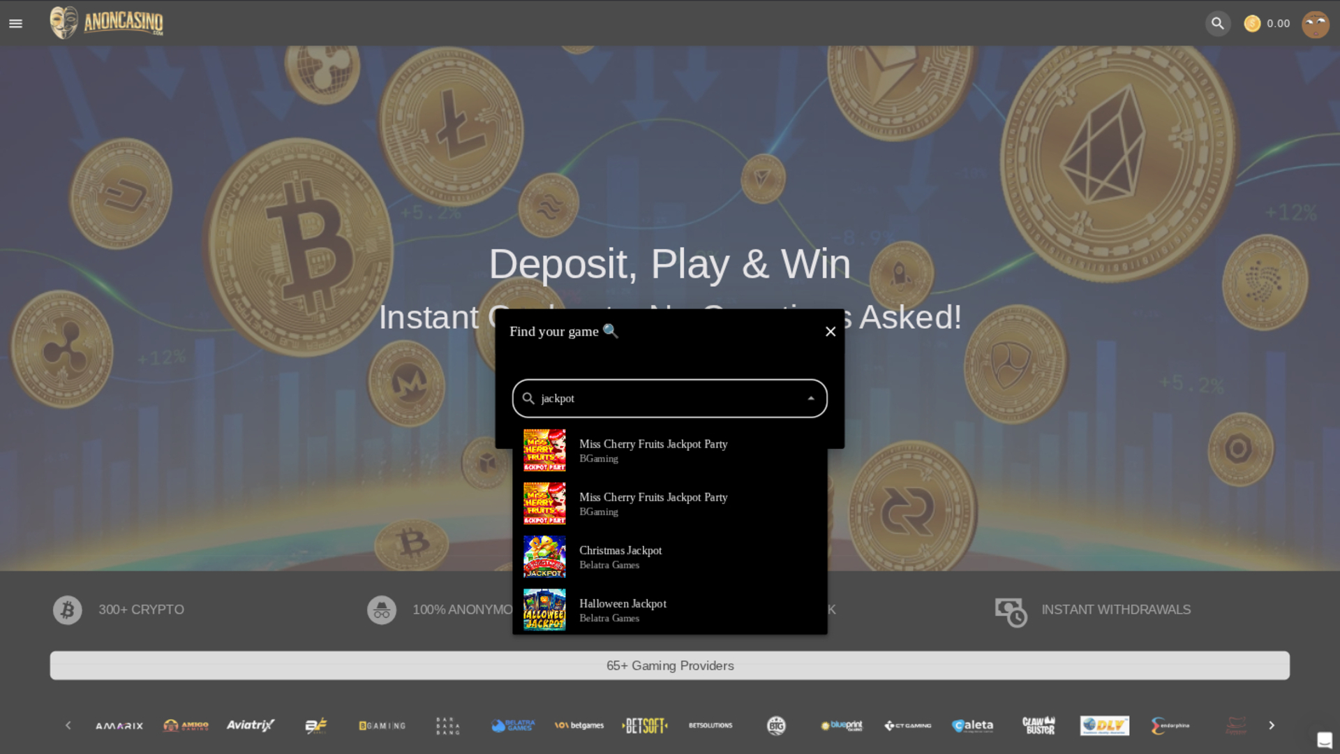 Jackpot sur ordinateur de anon Casino