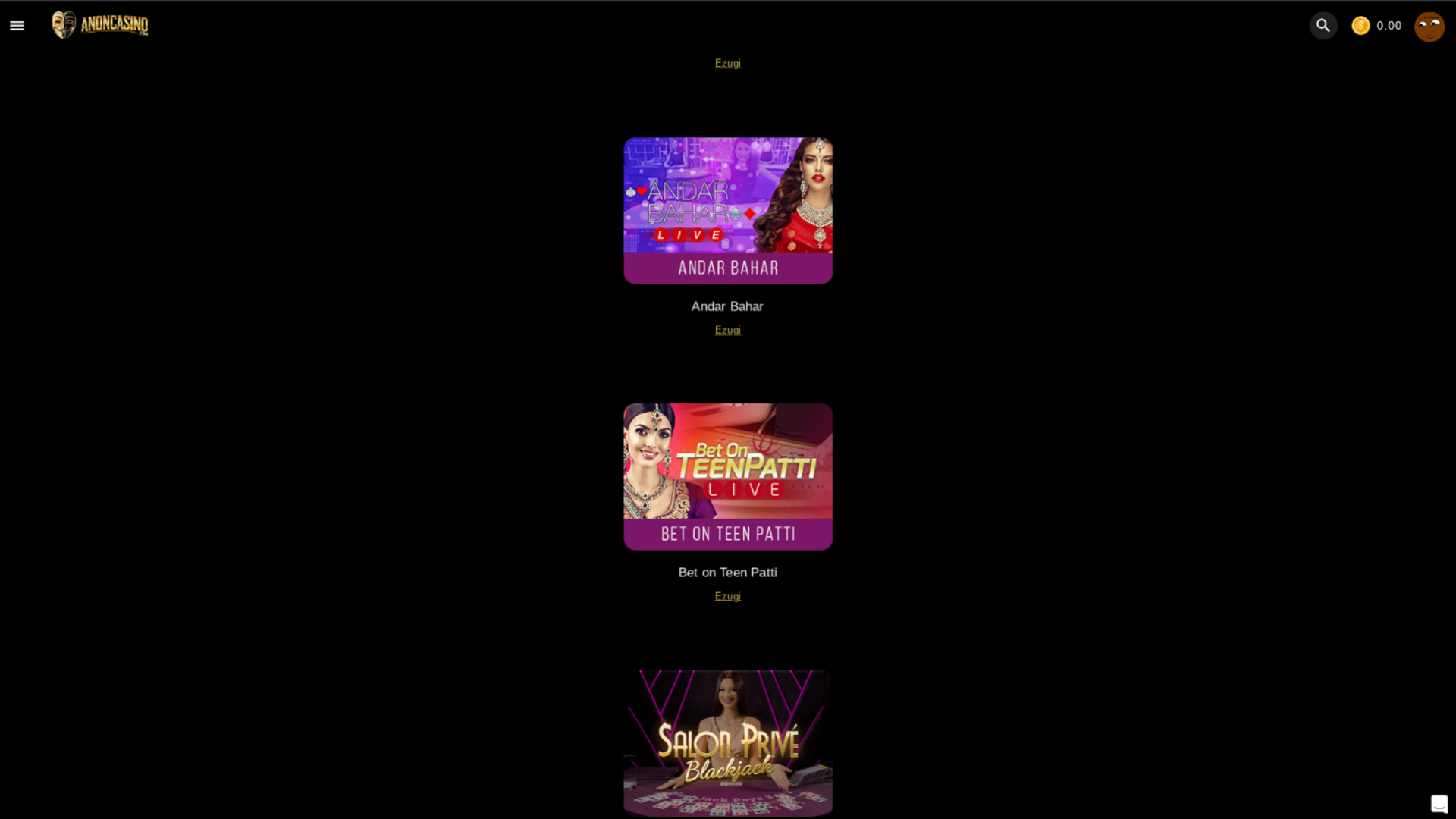 Croupier en direct sur ordinateur de anon Casino