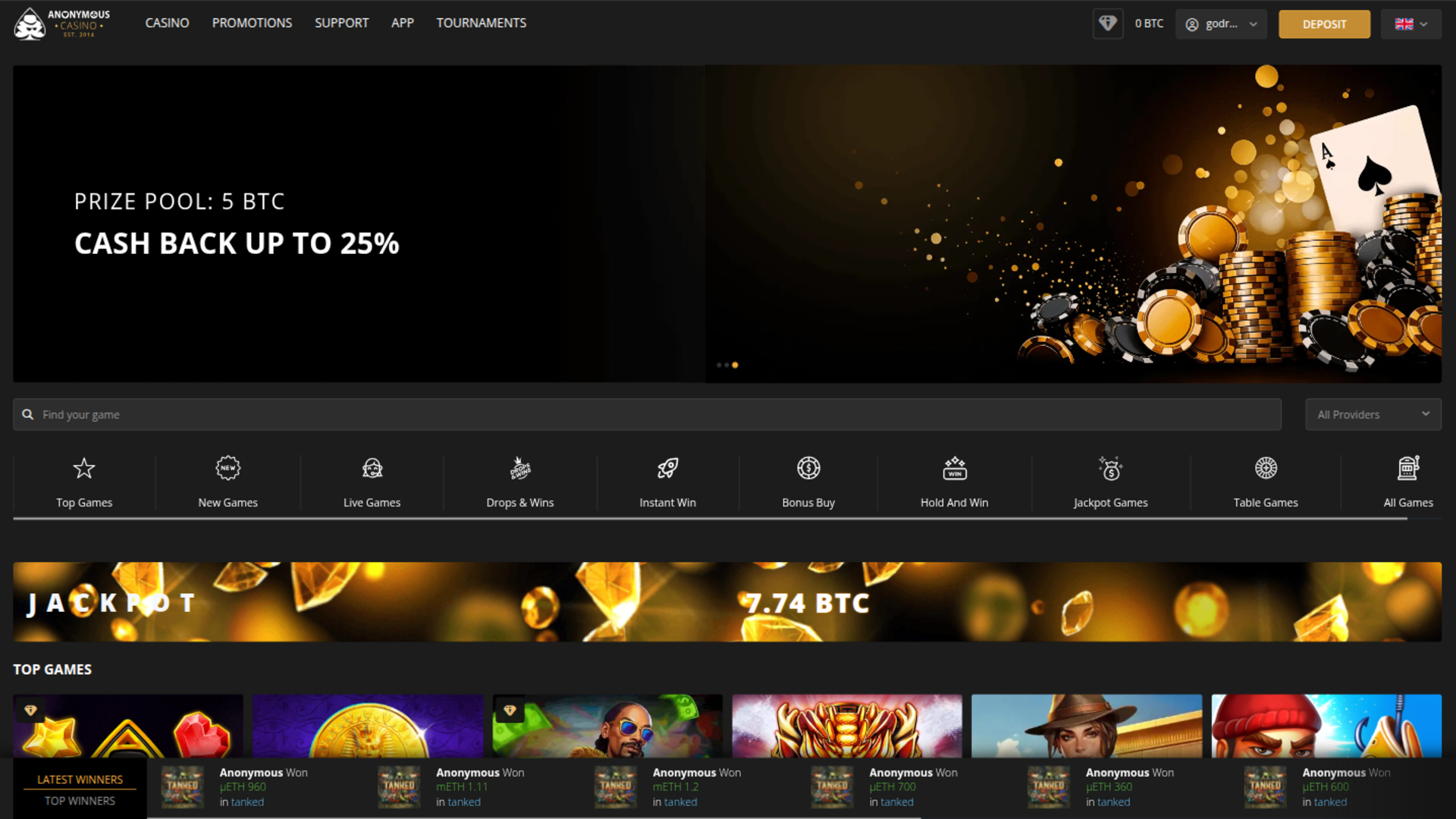 Page d'accueil de bureau de anonymous Casino