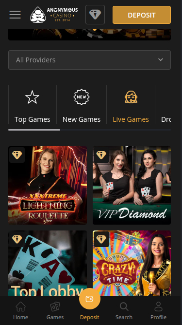 Croupier en direct mobile de anonymous Casino