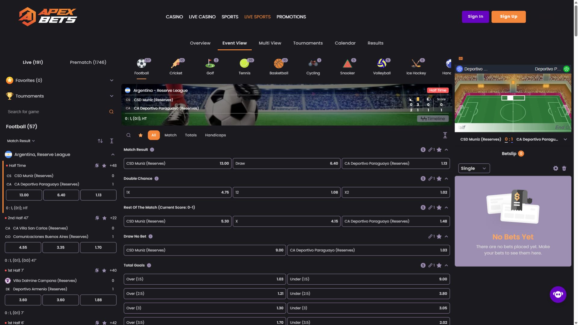 ApexBets Casino Sports sur ordinateur