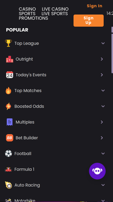 Page d'accueil mobile du casino ApexBets