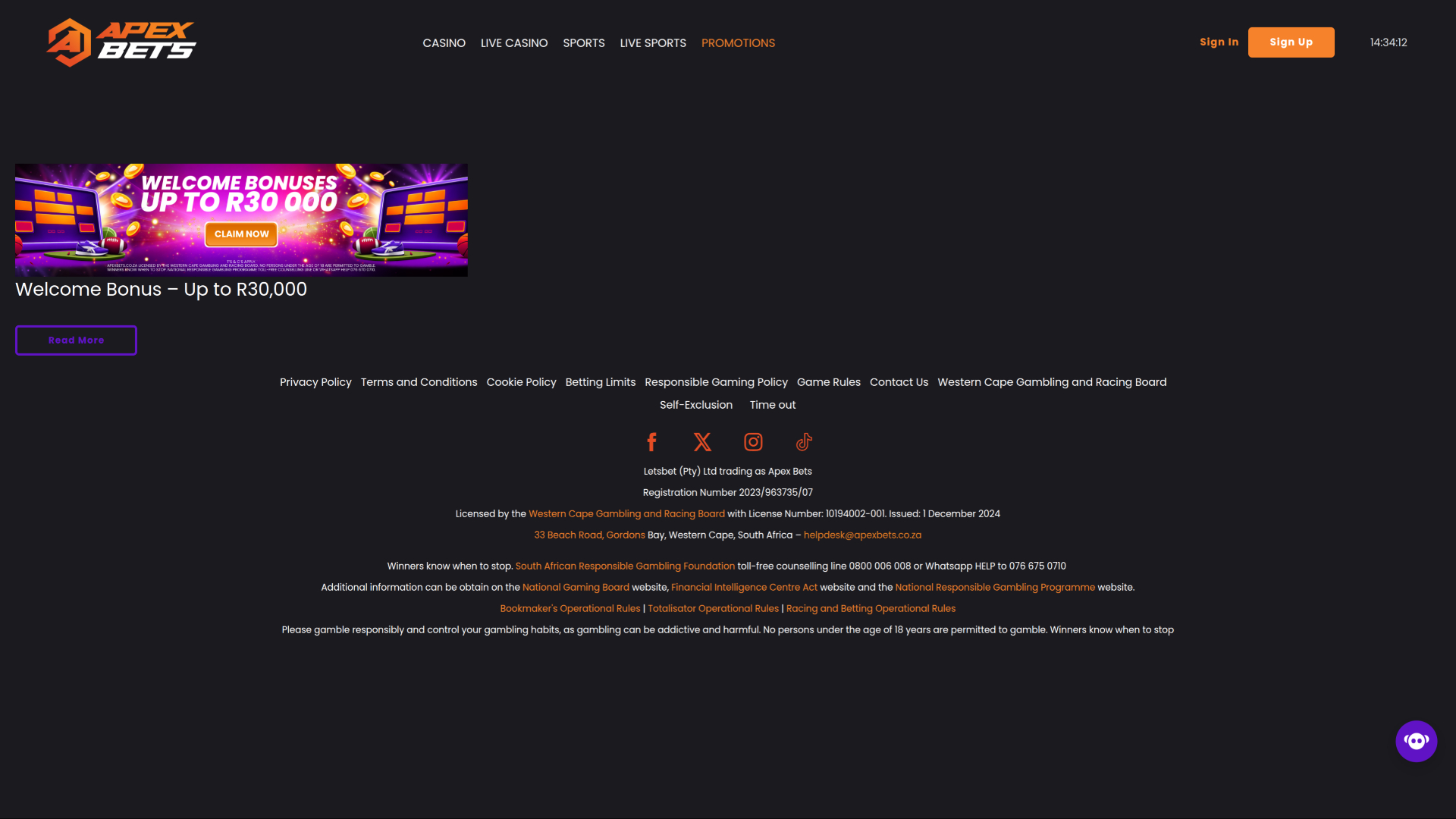 Promotions pour ordinateur de bureau du casino ApexBets