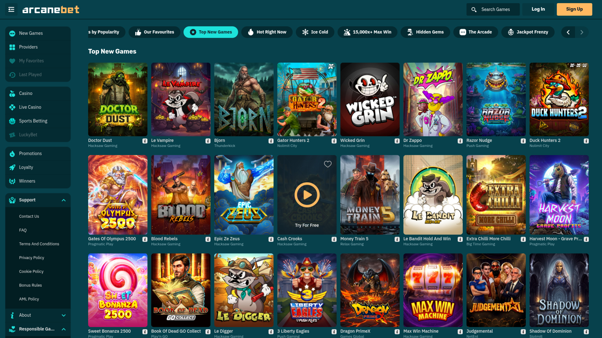 Juegos de escritorio del casino Arcanebet