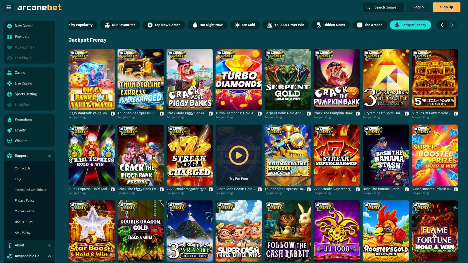 Jackpot de escritorio del casino Arcanebet