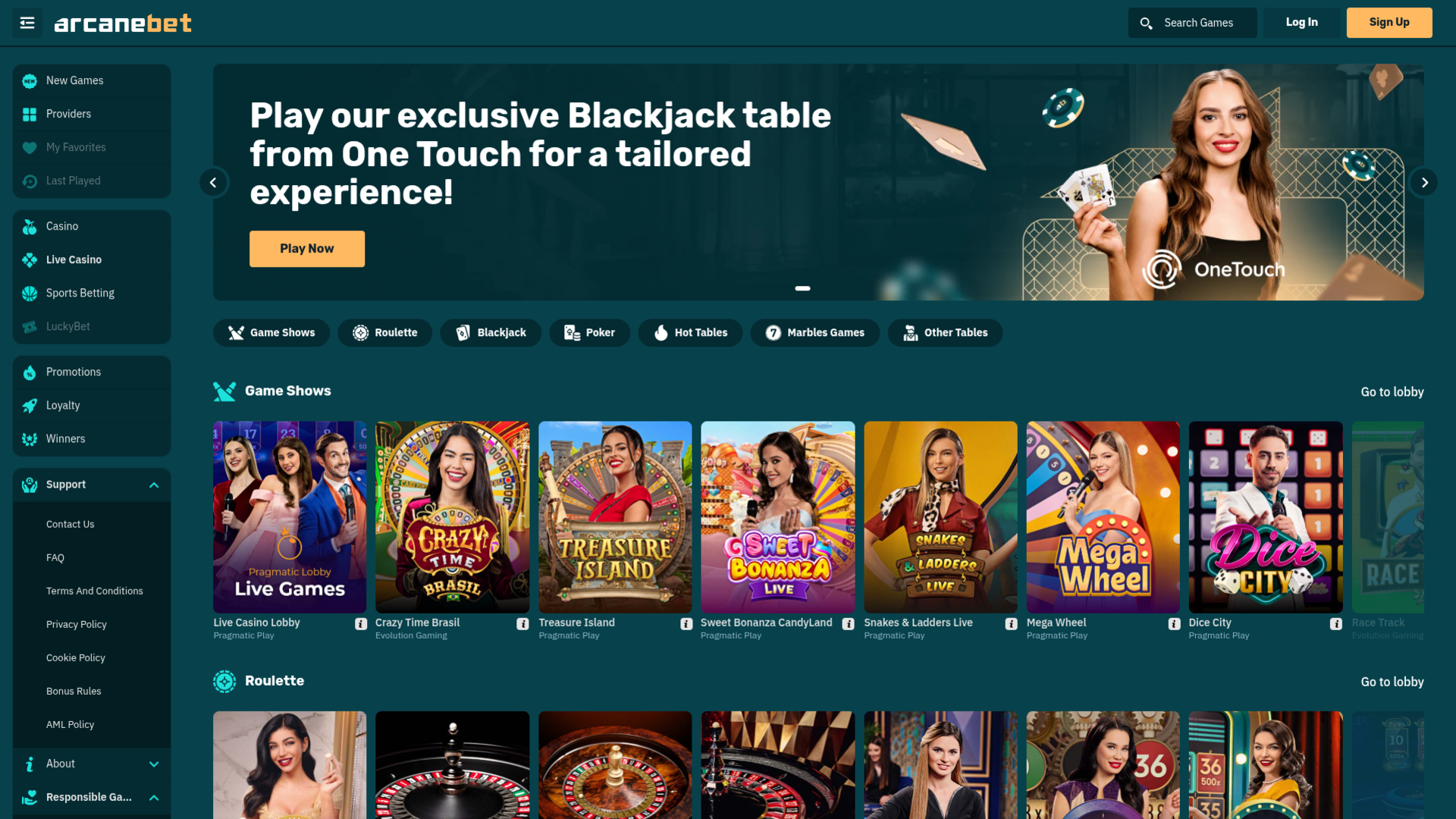 Casino Arcanebet con crupier en vivo para escritorio