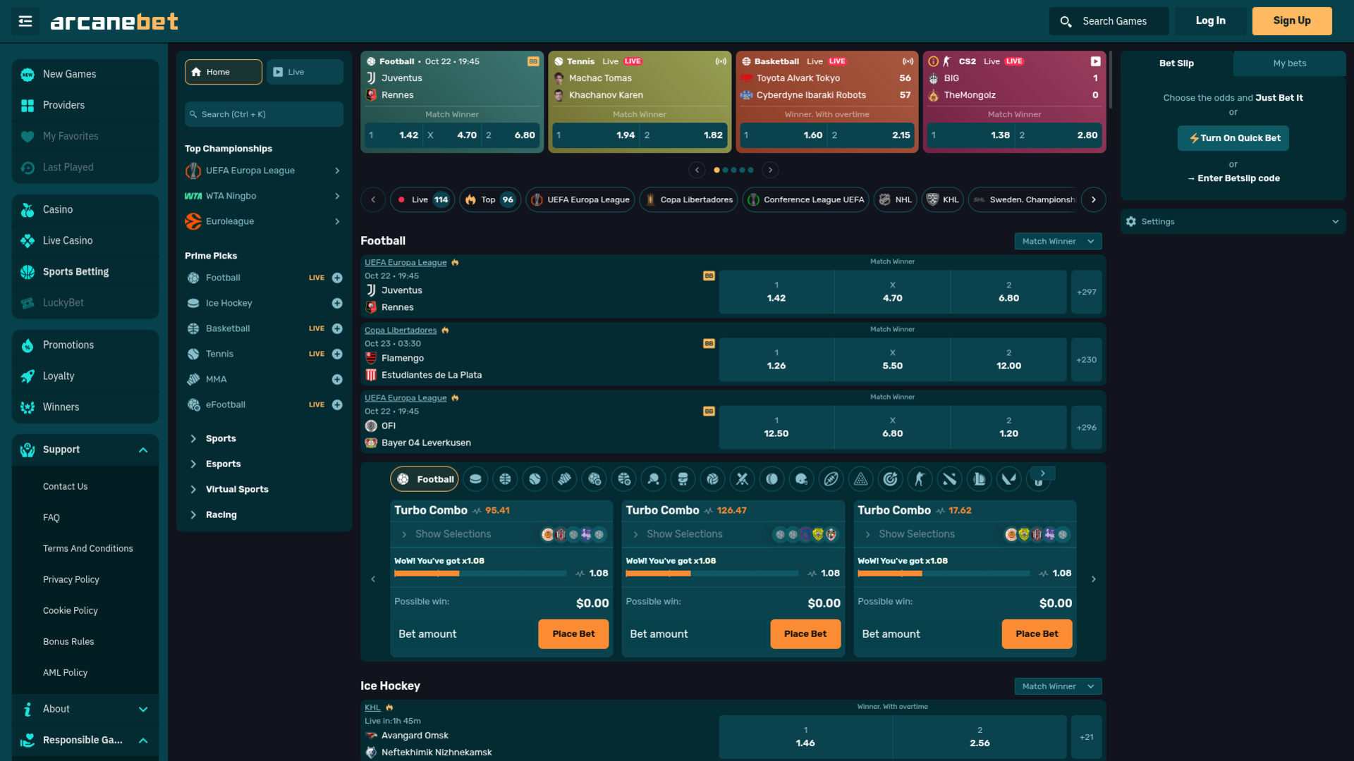 Juegos de escritorio del casino Arcanebet