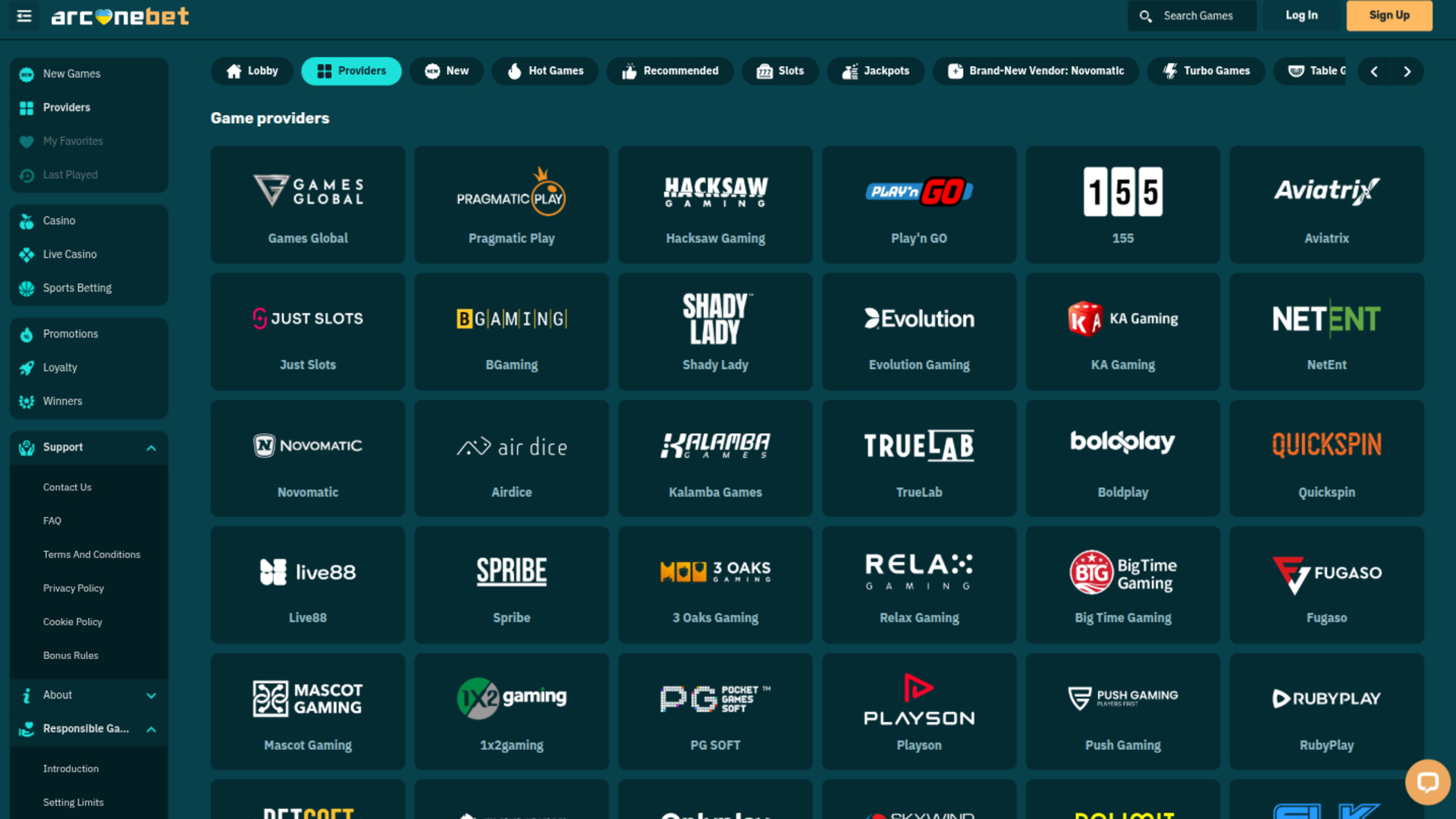 Développeurs de jeux sur ordinateur de Arcanebet Casino