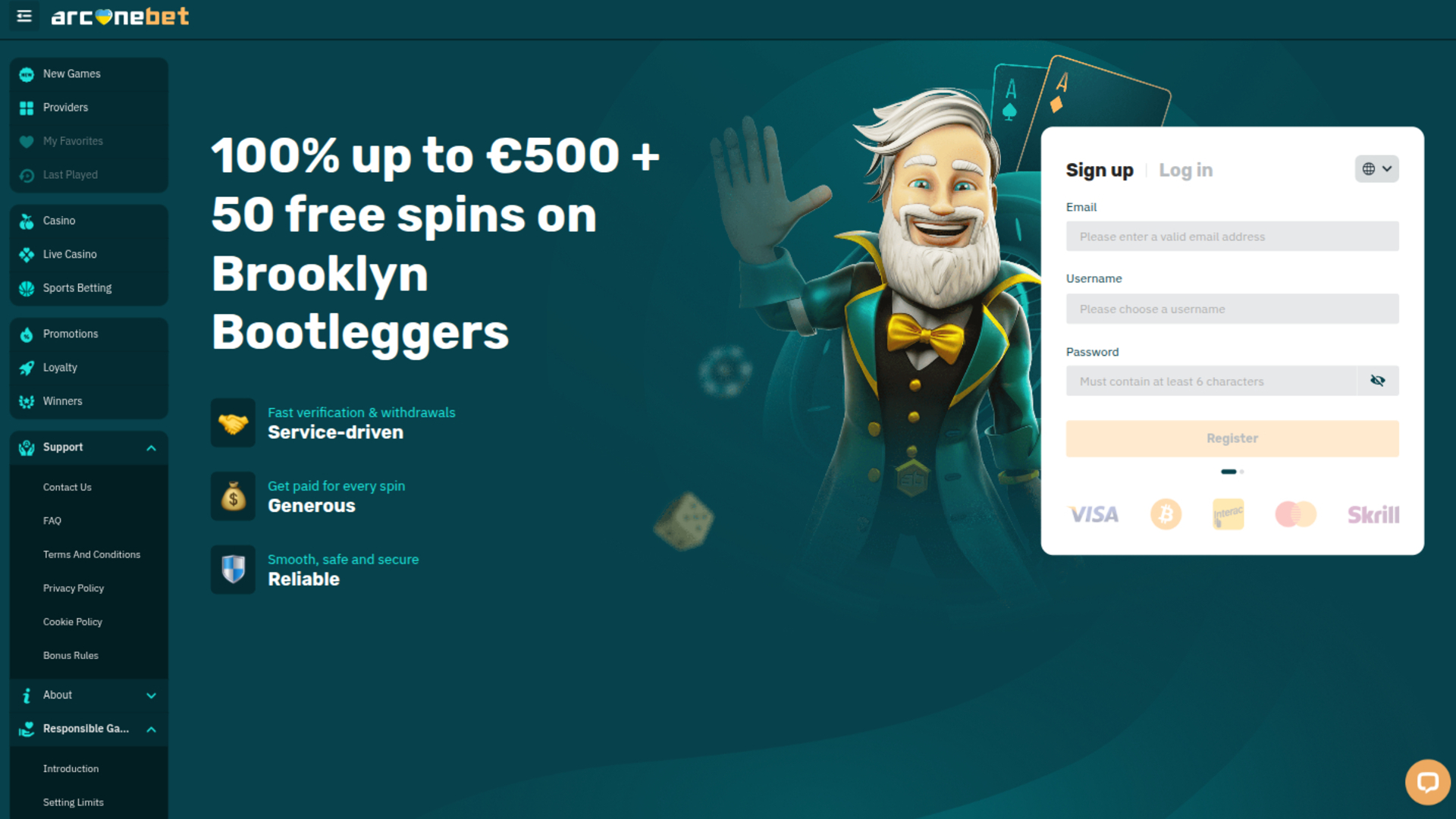 Page d'accueil de bureau de Arcanebet Casino