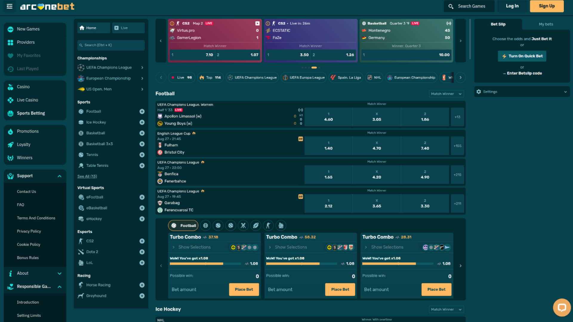 Sports sur ordinateur de Arcanebet Casino