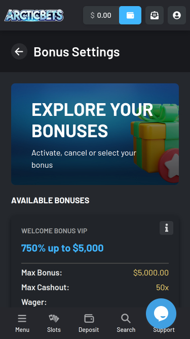 Bonus mobile du casino Arcticbets