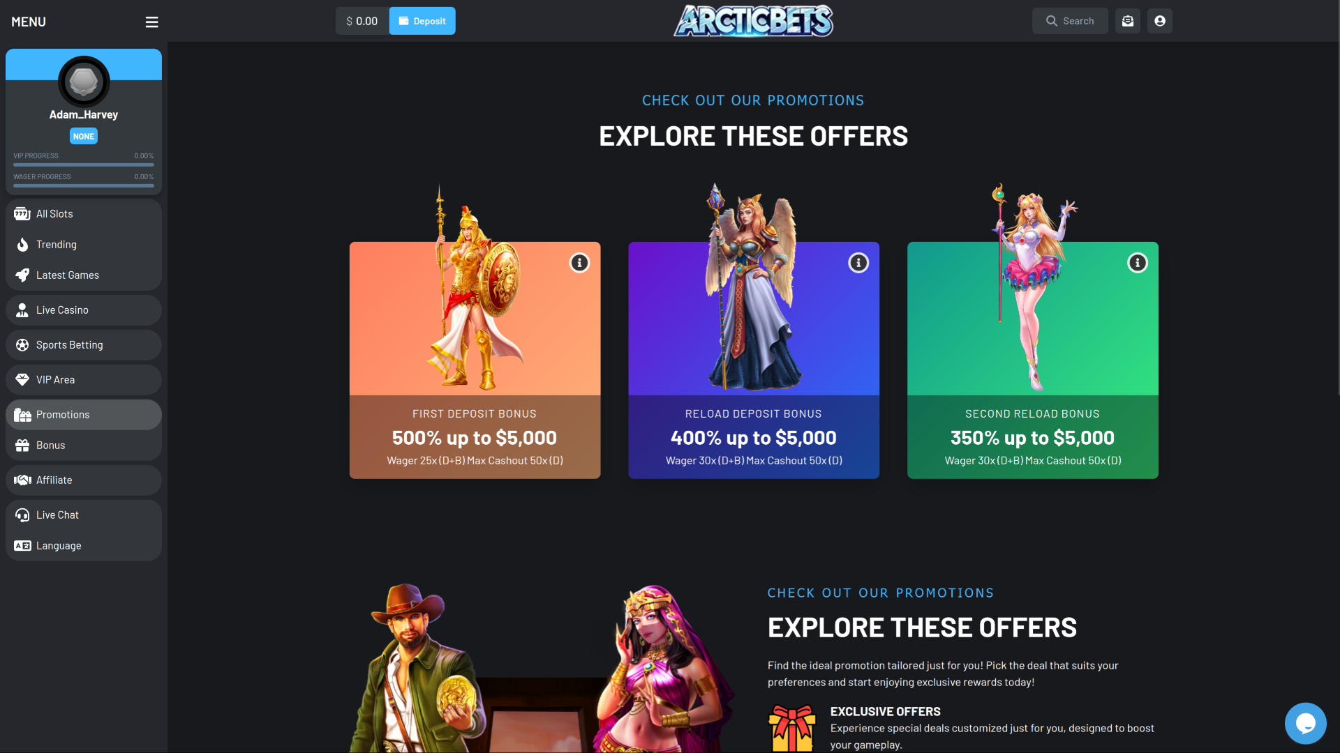 Promotions du casino Arcticbets sur ordinateur