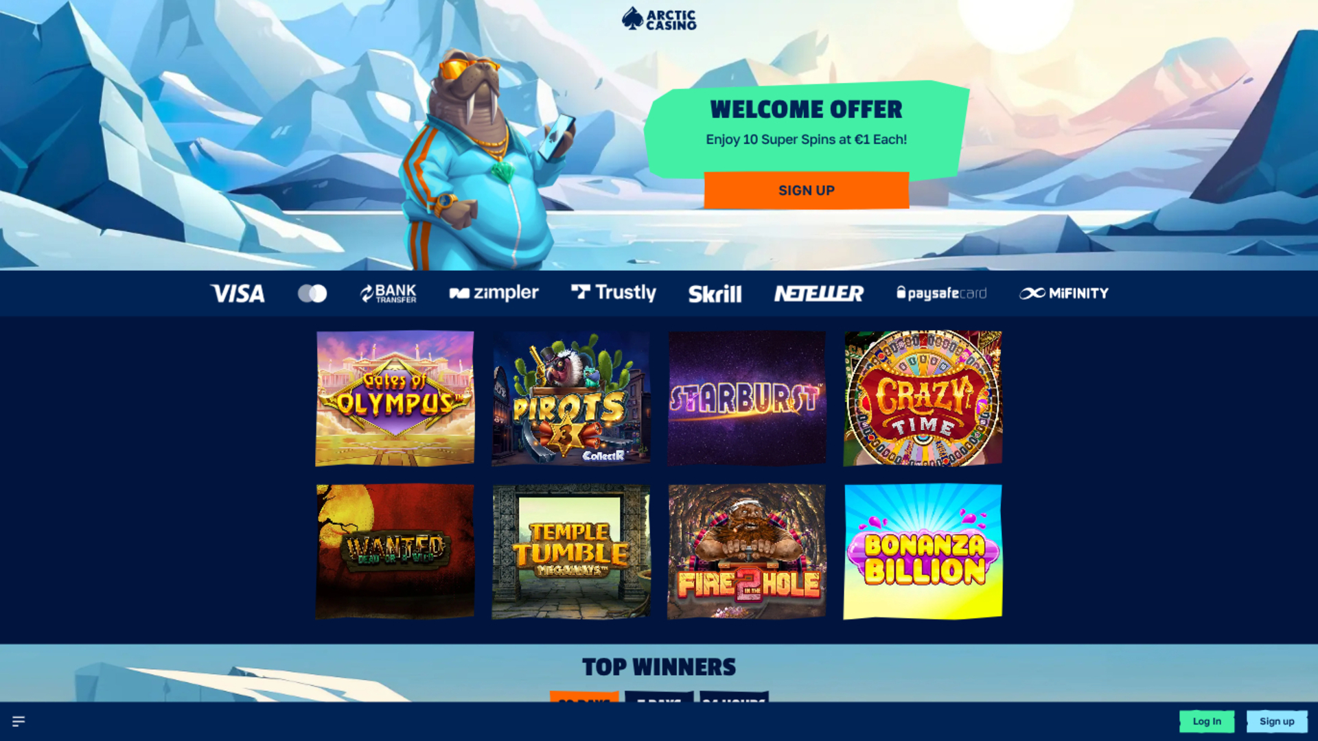 Домашняя страница Arctic Casino на компьютере