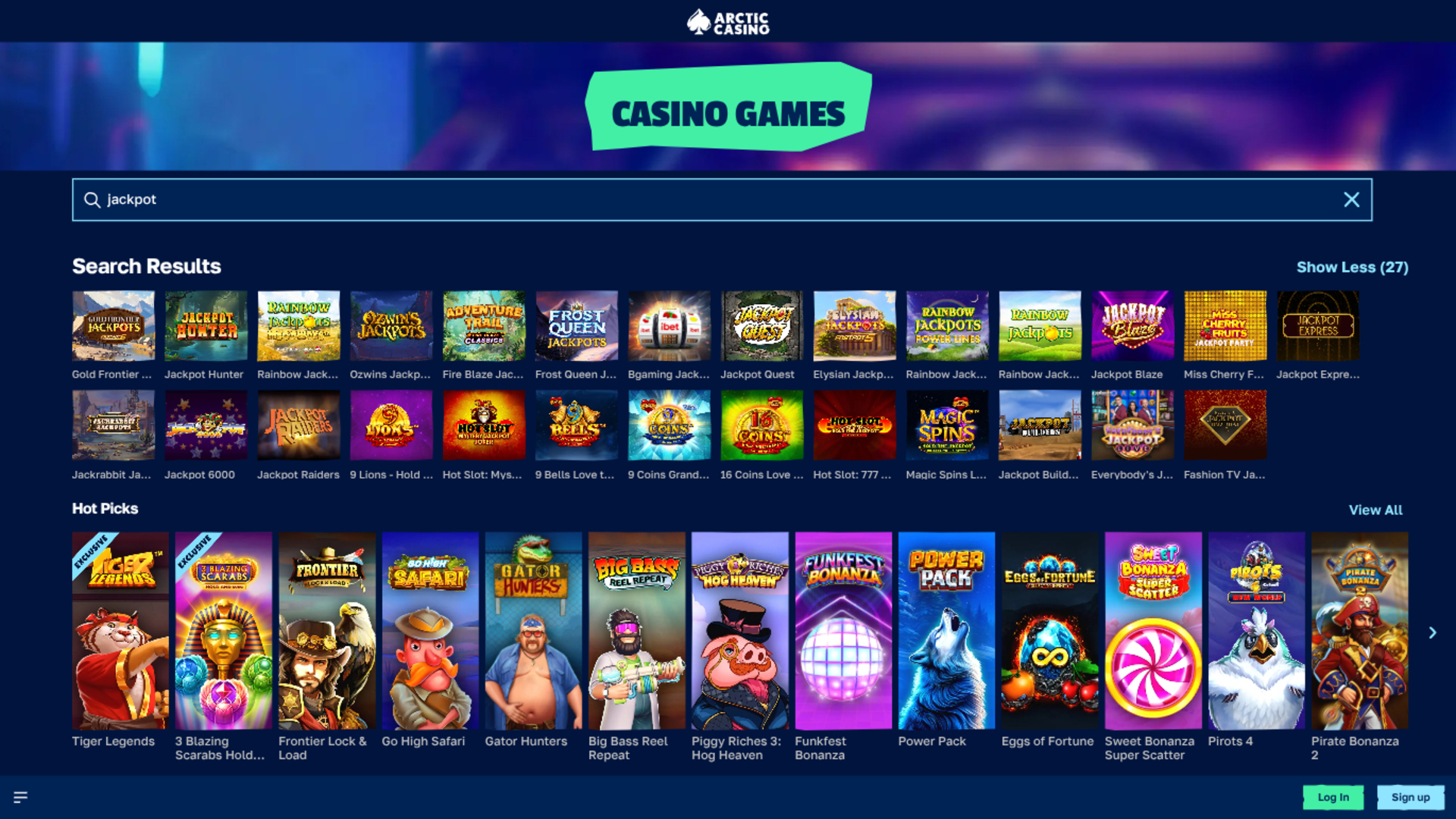 Джекпот Arctic Casino на компьютере