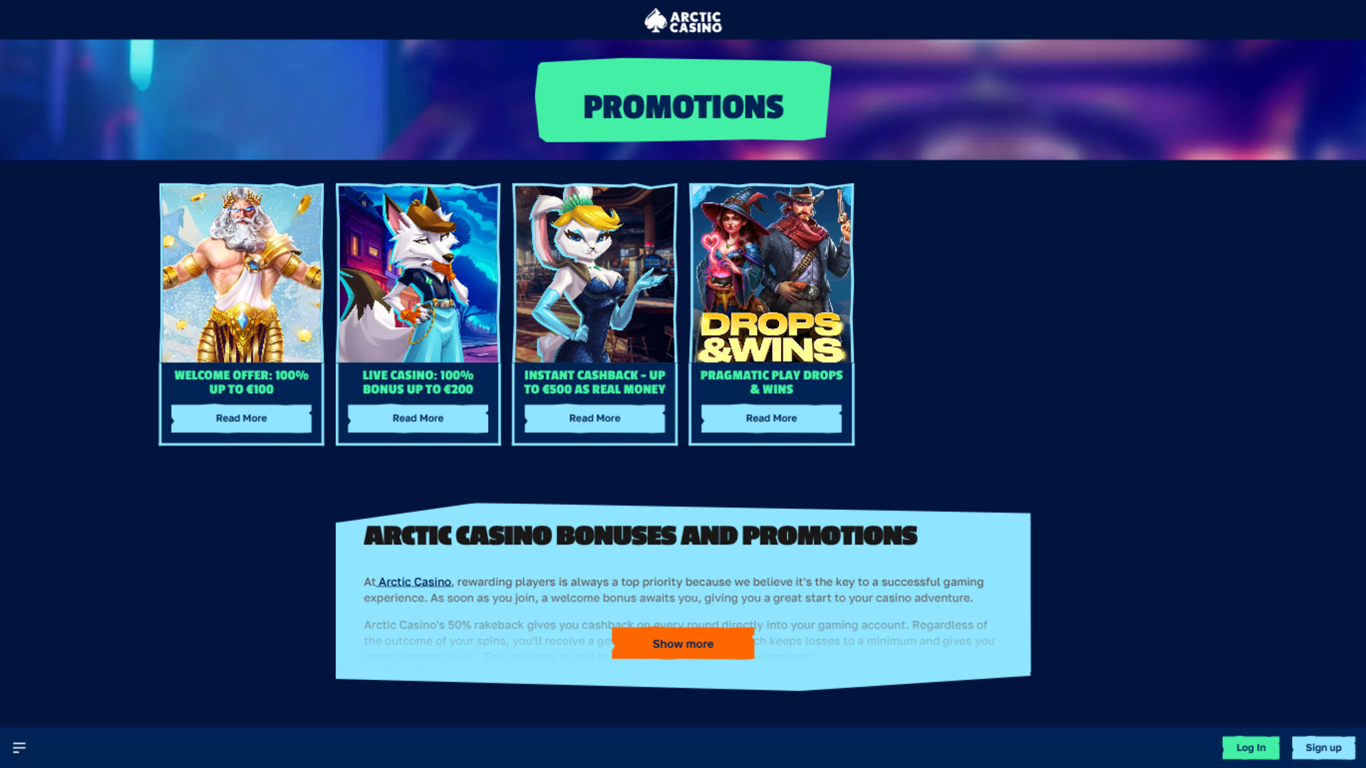 Акции Arctic Casino на компьютере