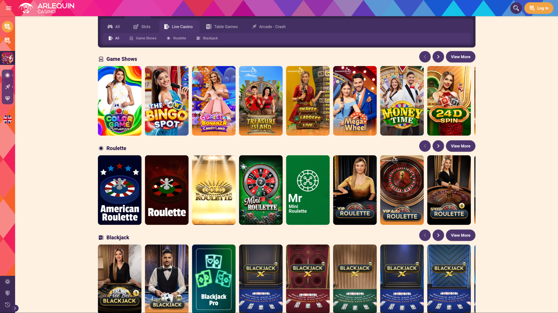 Cassino Arlequin Desktop com Dealer ao Vivo