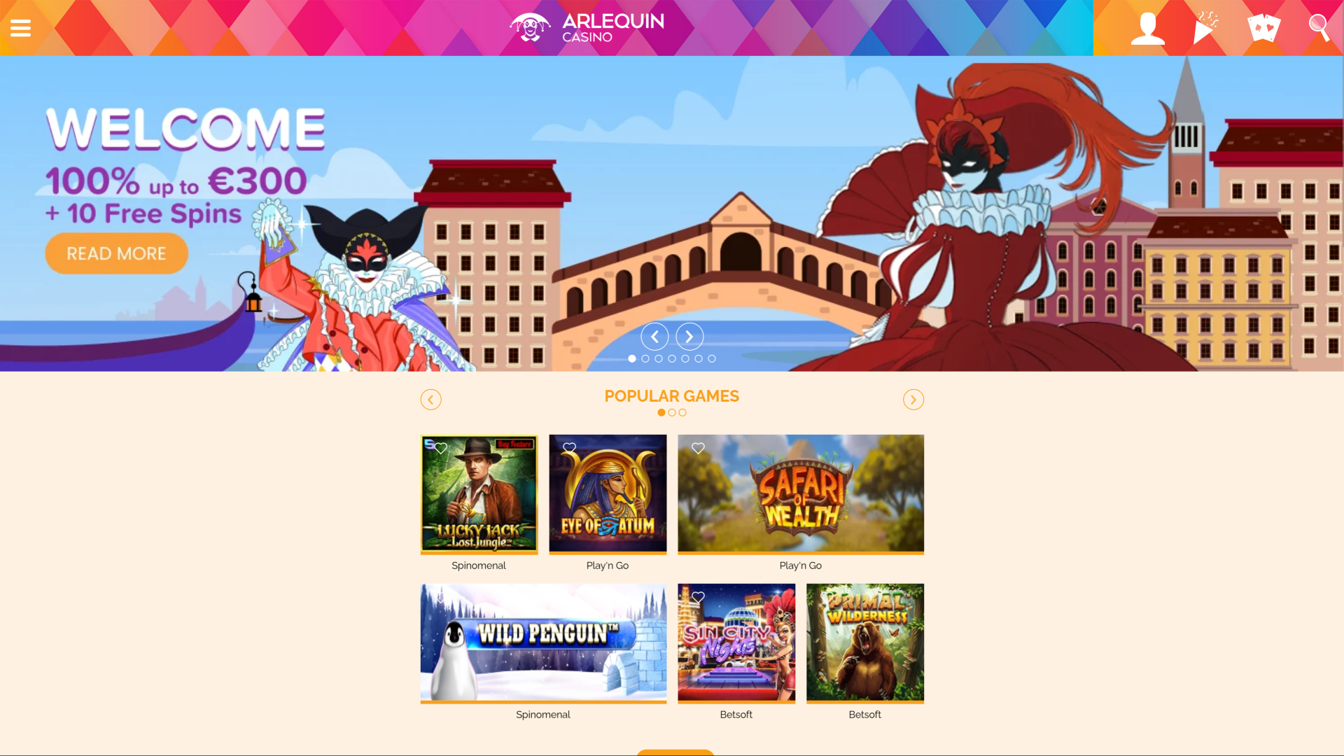 Arlequin Casino Homepage Desktop