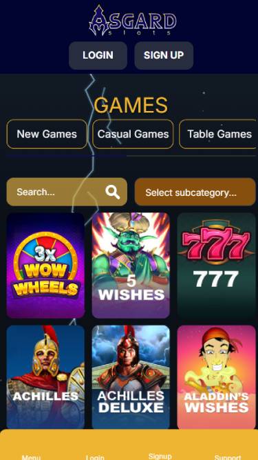 Games mobile page screenshot of Asgardslots Casino