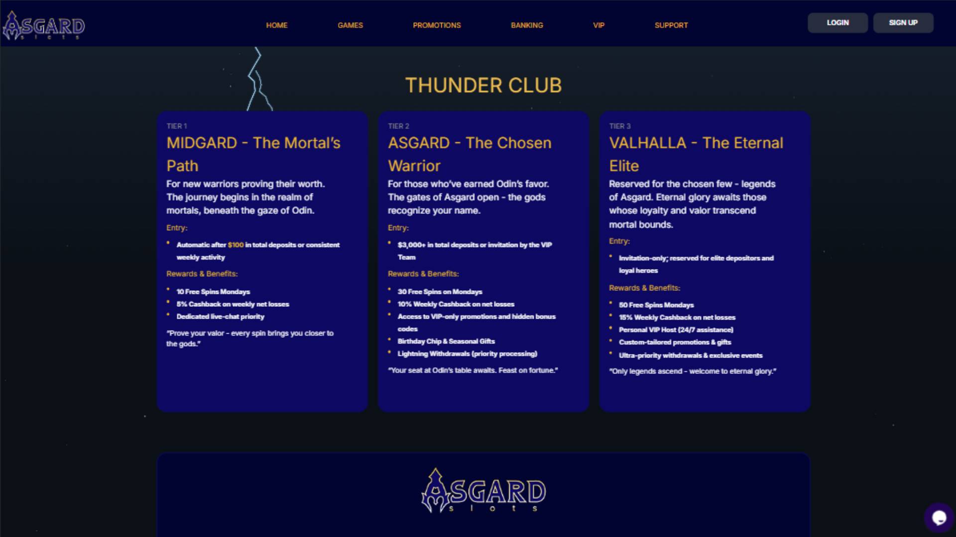 VIP page screenshot of Asgardslots Casino