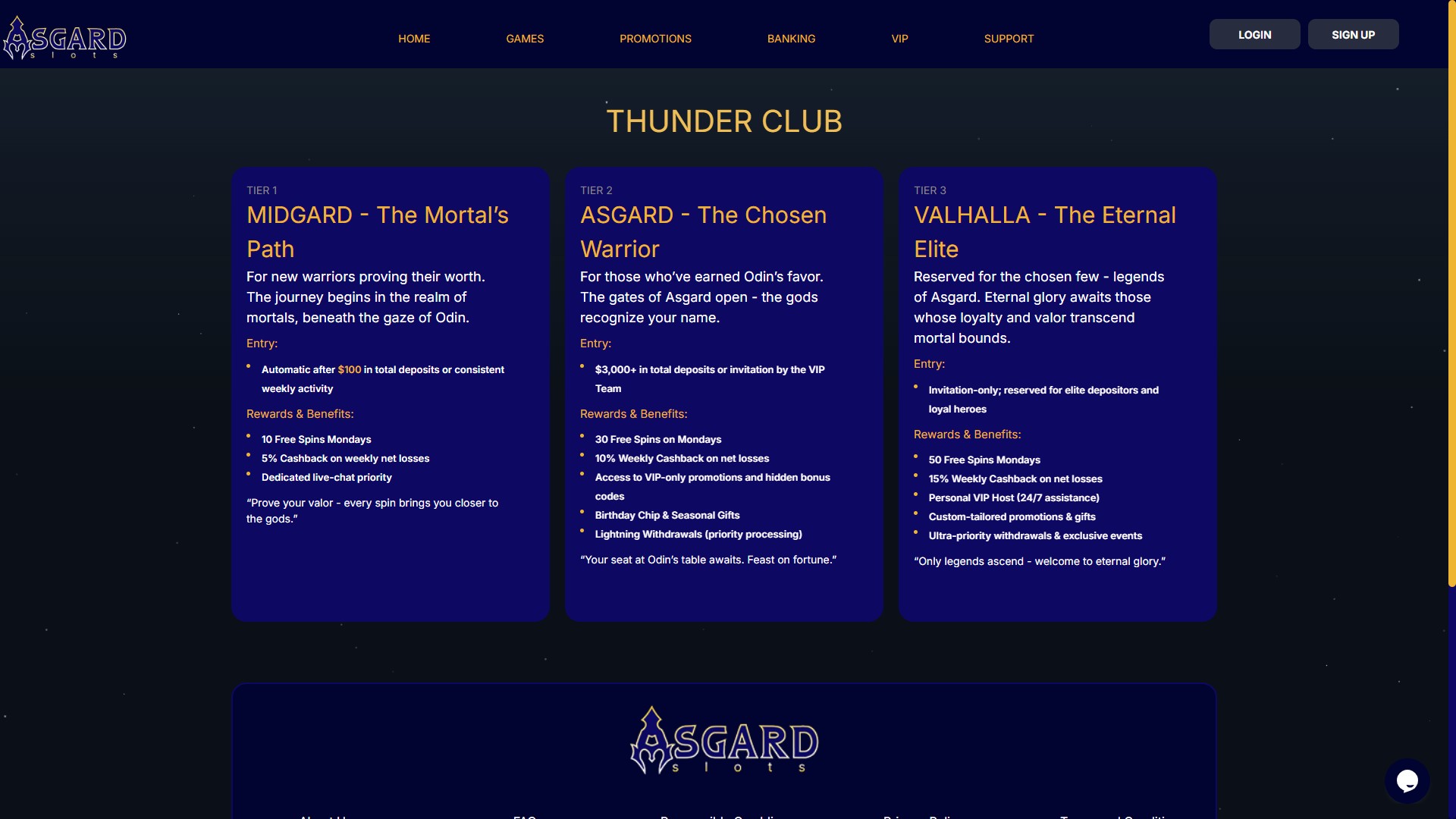Programma VIP per desktop del casinò AsgardSlots
