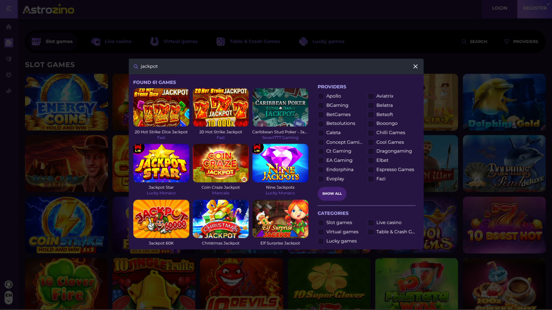 Jackpot de bureau d'Astrozino Casino