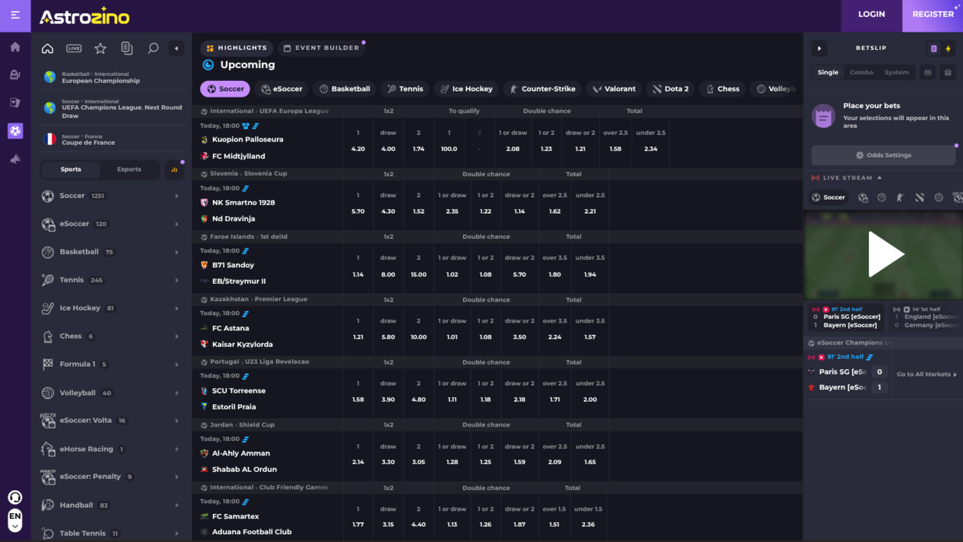 Sports de bureau d'Astrozino Casino