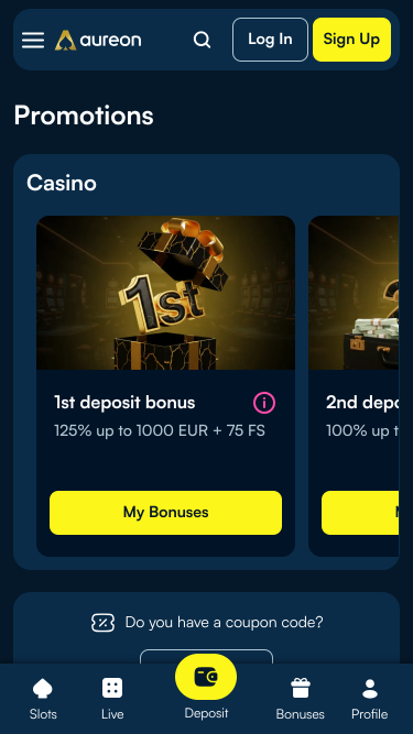 Акции казино Aureonplay для настольных компьютеров