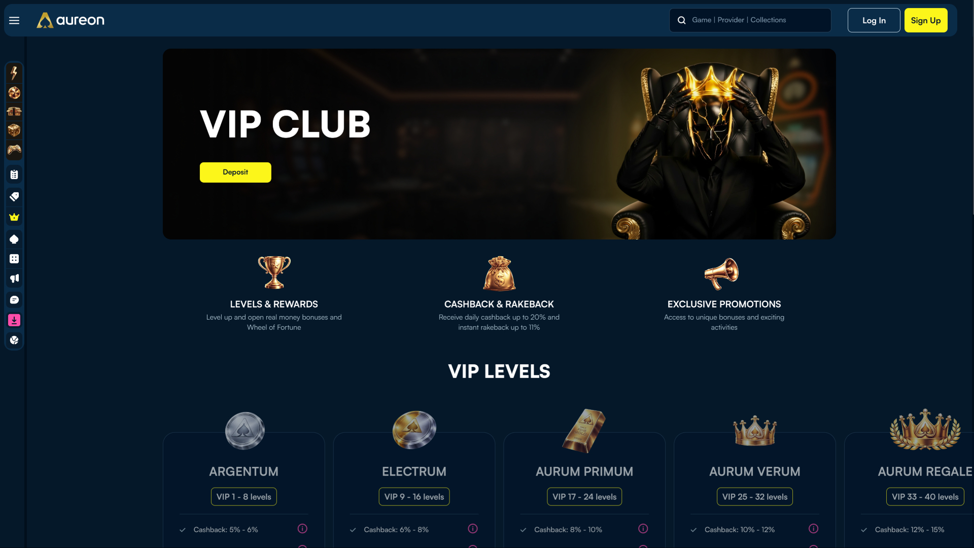 VIP-статус для настольных компьютеров в казино Aureonplay