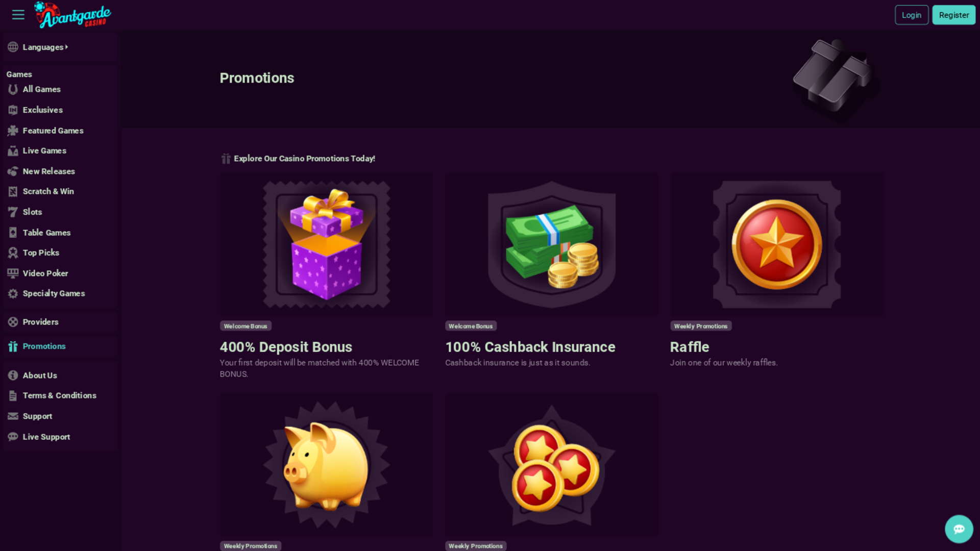 Promotions de bureau d'Avantgarde Casino