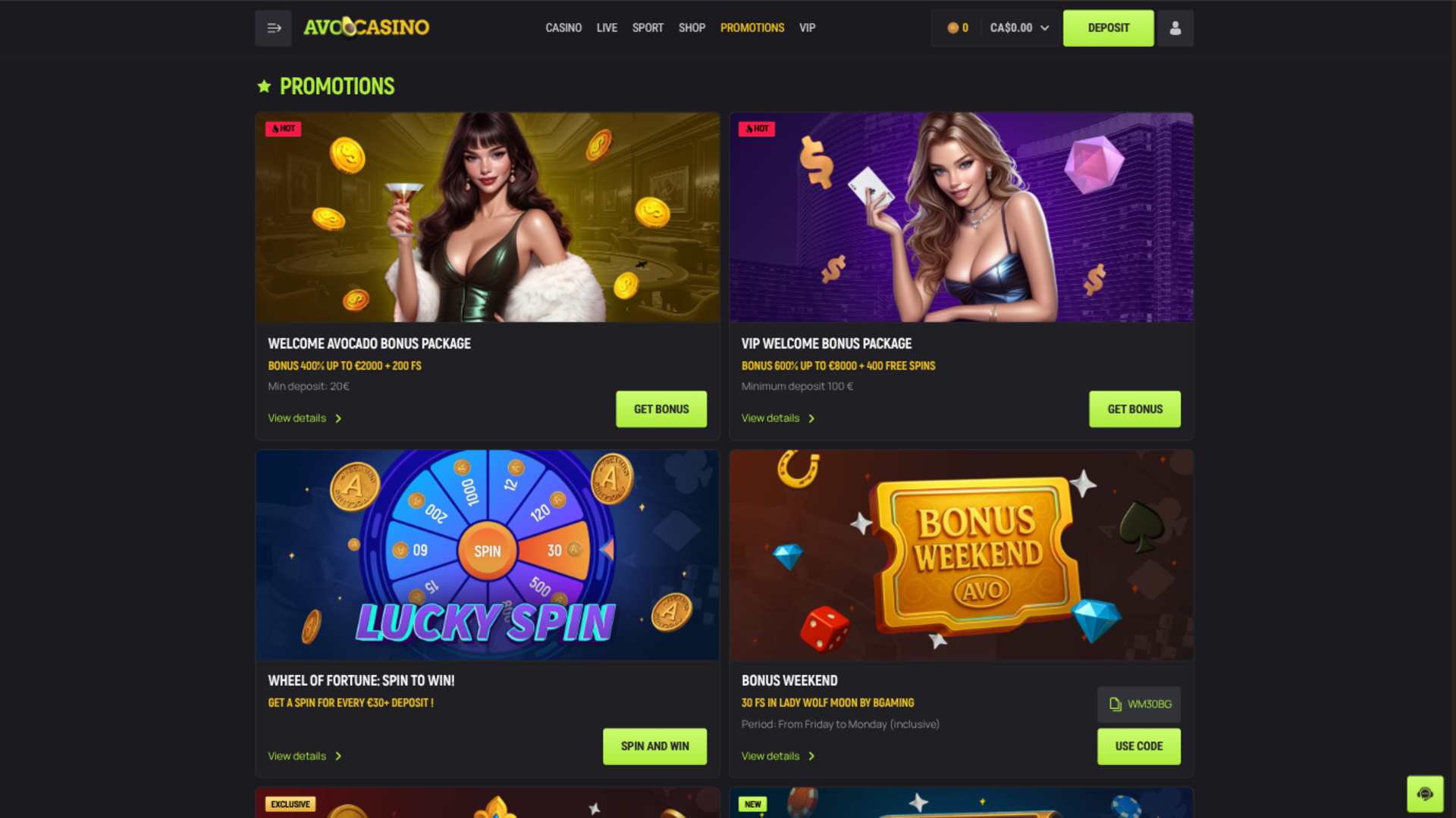 Акции Avocasino на компьютере